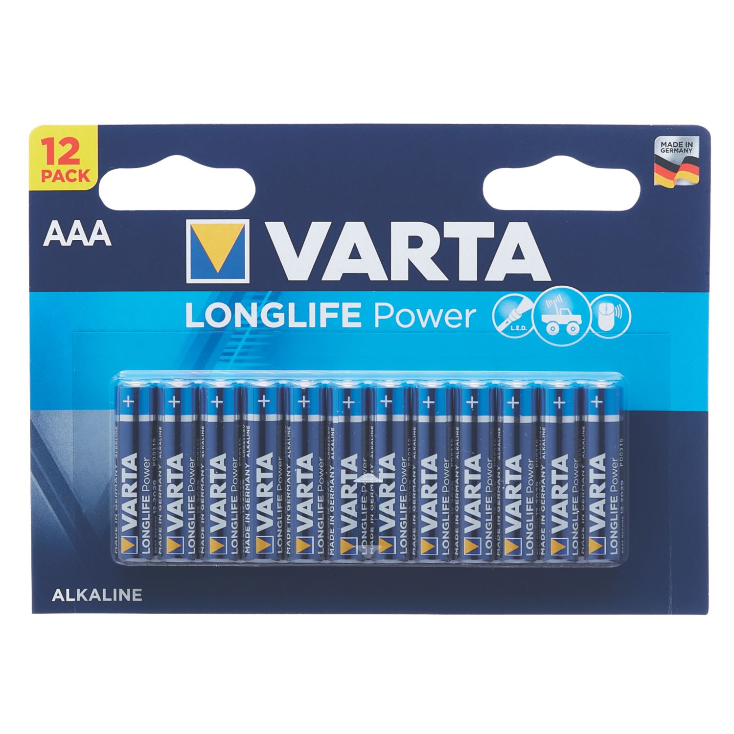 Varta Longlife Power AAA 1.5V Alkaline Batteries 12 Pack (816HF)