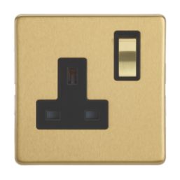 Contactum Lyric 13A 1-Gang DP Switched Socket Outlet Brushed Brass  with Black Inserts