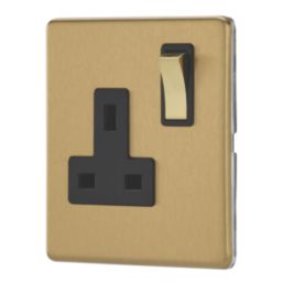 Contactum Lyric 13A 1-Gang DP Switched Socket Outlet Brushed Brass  with Black Inserts