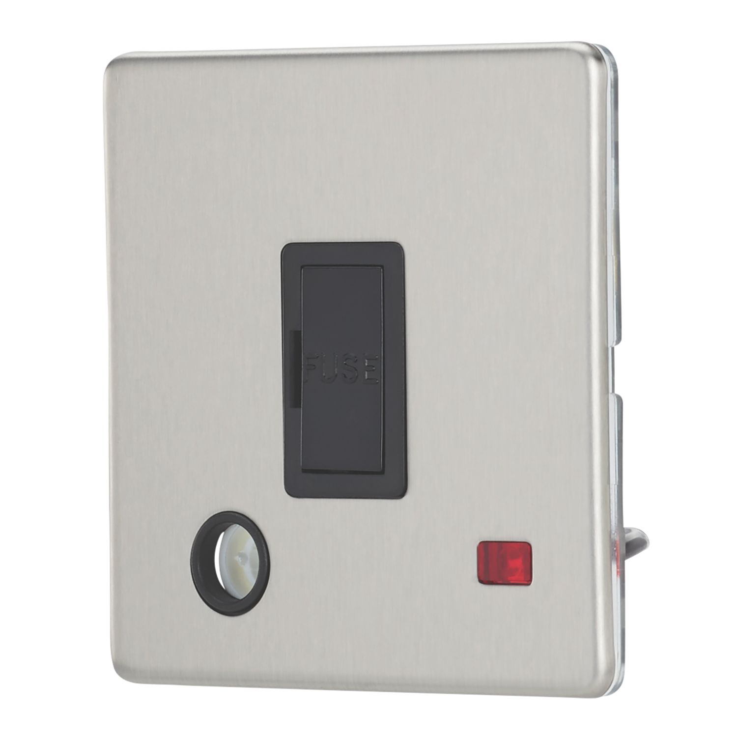 Contactum Lyric 13A Unswitched Fused Spur & Flex Outlet with Neon Brushed Steel with Black Inserts (816RR)