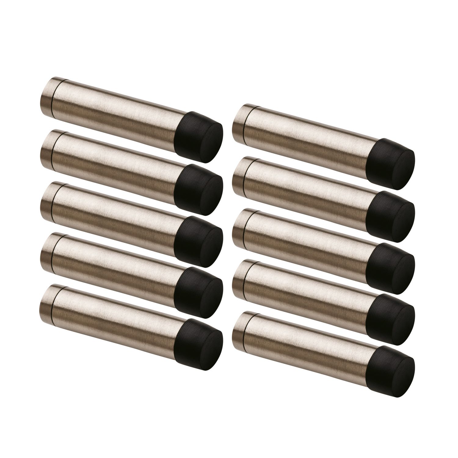 Smith & Locke Cylinder Skirting Board Mounted Door Stop 16 x 70mm Satin Nickel 10 Pack (816TL)