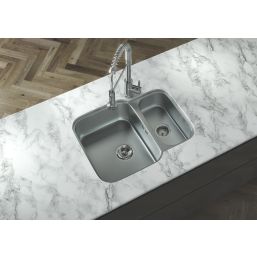 ETAL Nur 1.5 Bowl Stainless Steel Undermount Kitchen Sink Satin Steel Reversible 590mm x 460mm
