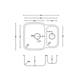 ETAL Nur 1.5 Bowl Stainless Steel Undermount Kitchen Sink Satin Steel Reversible 590mm x 460mm