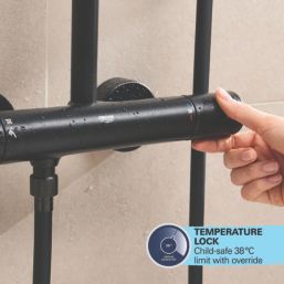 Grohe Vitalio Comfort 250 HP Rear-Fed Exposed Matt Black Thermostatic Shower System with Bath Outlet