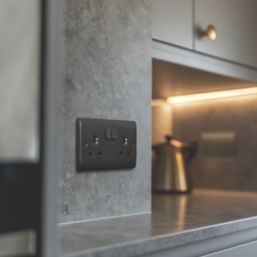 British General Nexus Metal 13A 2-Gang DP Switched Plug Sockets Matt Black  with Black Inserts 5 Pack