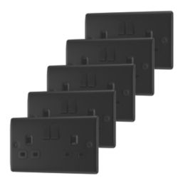 British General Nexus Metal 13A 2-Gang DP Switched Plug Sockets Matt Black  with Black Inserts 5 Pack