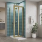 ETAL  Framed Square Bi-Fold Door Shower Enclosure & Tray  Brushed Brass 690mm x 690mm x 1940mm