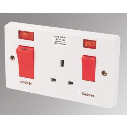 Crabtree Capital 45A 2-Gang DP Cooker Switch & 13A DP Switched Socket White with Neon