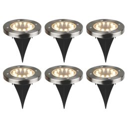 LAP Gavy Outdoor LED Solar-Powered Spike Lights Black & Stainless Steel 3lm 6 Pack