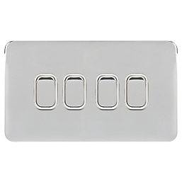 Schneider Electric Lisse Deco 10AX 4-Gang 2-Way Light Switch  Polished Chrome with White Inserts