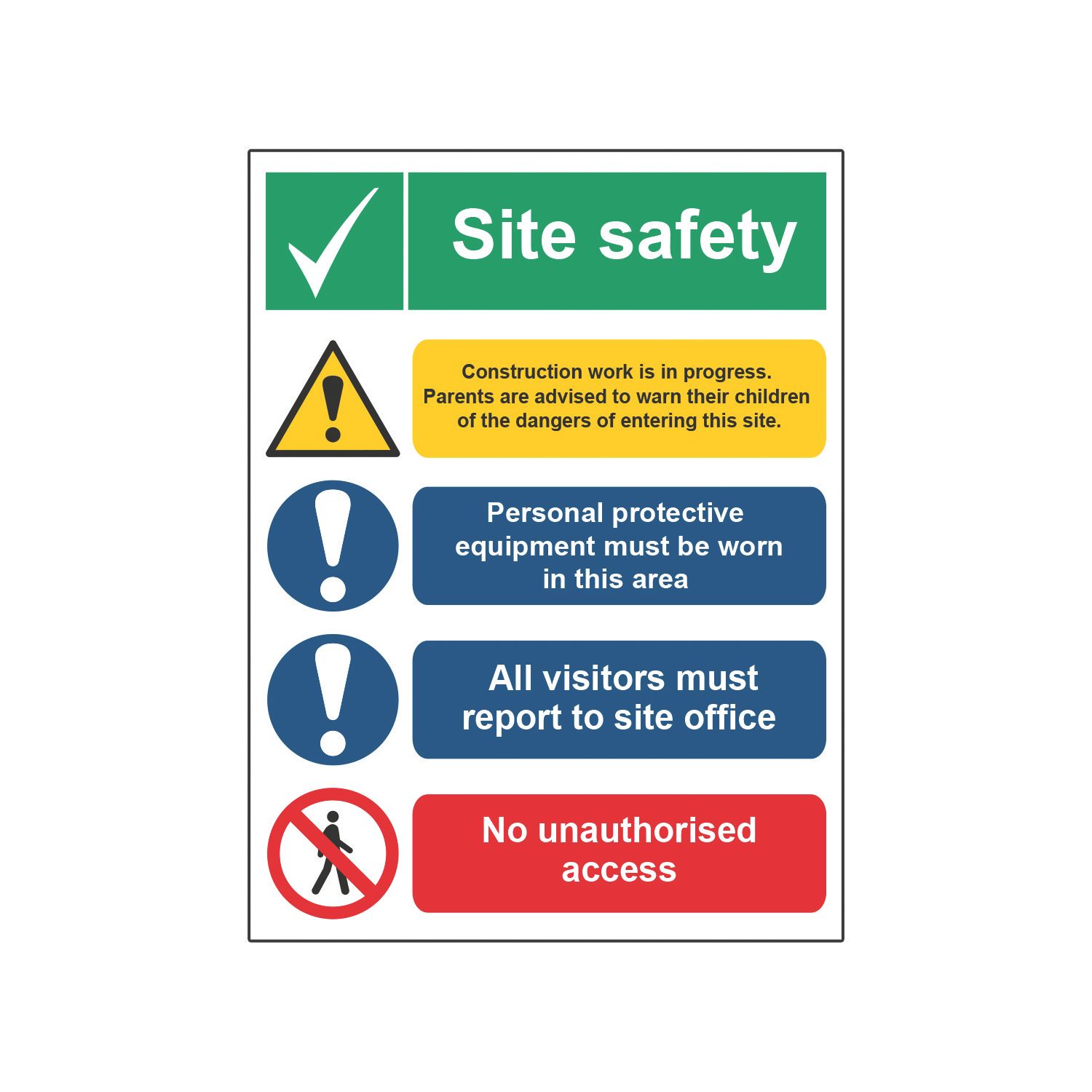Essentials "Site Safety" Notice Sign 800mm x 600mm (818HL)