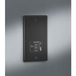 Knightsbridge  2-Gang Single Voltage Shaver Socket+ 2.4A 12W 2-Outlet Type A & C USB Charger 230V Matt Black with Black Inserts