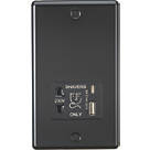 Knightsbridge  2-Gang Single Voltage Shaver Socket+ 2.4A 12W 2-Outlet Type A & C USB Charger 230V Matt Black with Black Inserts