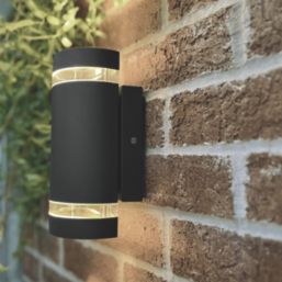 Lutec Focus Outdoor Up & Down Wall Light With Photocell Matt Black