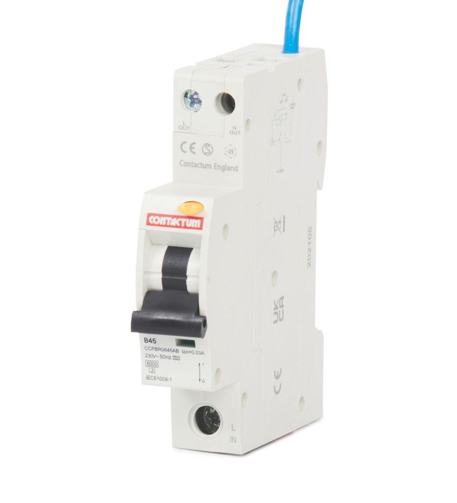 Contactum Defender 45A 30mA Type A SP B Curve Compact RCBO - Screwfix