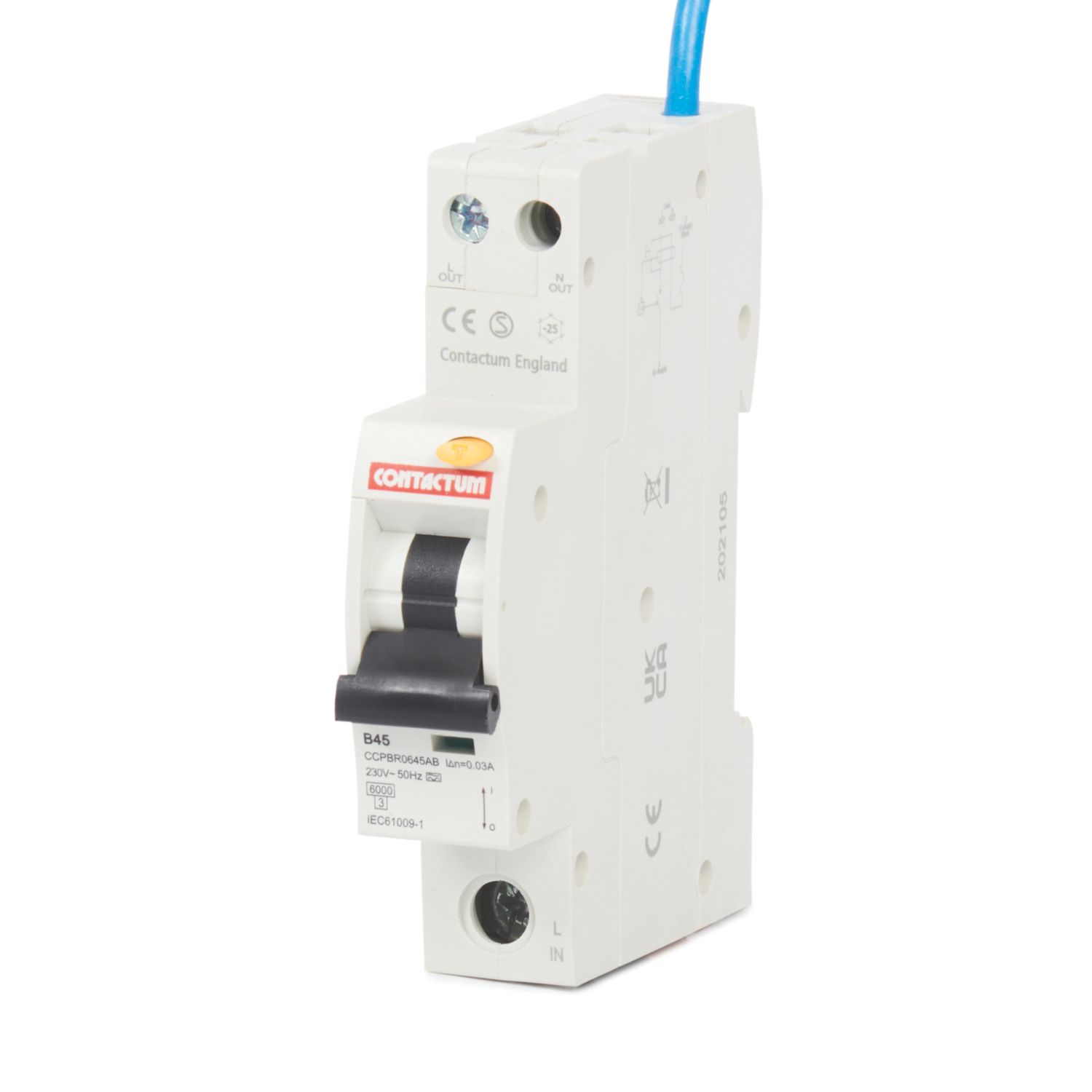 Contactum Defender 45A 30mA Type A SP B Curve Compact RCBO (819HA)