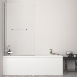 Ideal Standard i.life Frameless Silver Hinged Bath Screen w/ Towel Rail Right-Handed 900-925mm x 1505mm