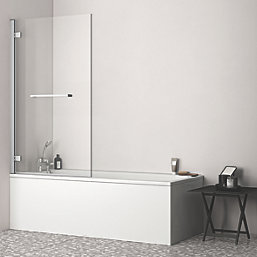 Ideal Standard i.life Frameless Silver Hinged Bath Screen w/ Towel Rail RH 900-925mm x 1505mm