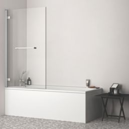 Ideal Standard i.life Frameless Silver Hinged Bath Screen w/ Towel Rail Right-Handed 900-925mm x 1505mm