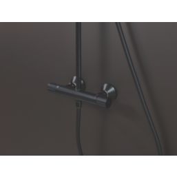 Hansgrohe Vernis Blend Showerpipe 200 HP Rear-Fed Exposed Matt Black Thermostatic Mixer Shower