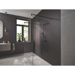 Hansgrohe Vernis Blend Showerpipe 200 HP Rear-Fed Exposed Matt Black Thermostatic Mixer Shower