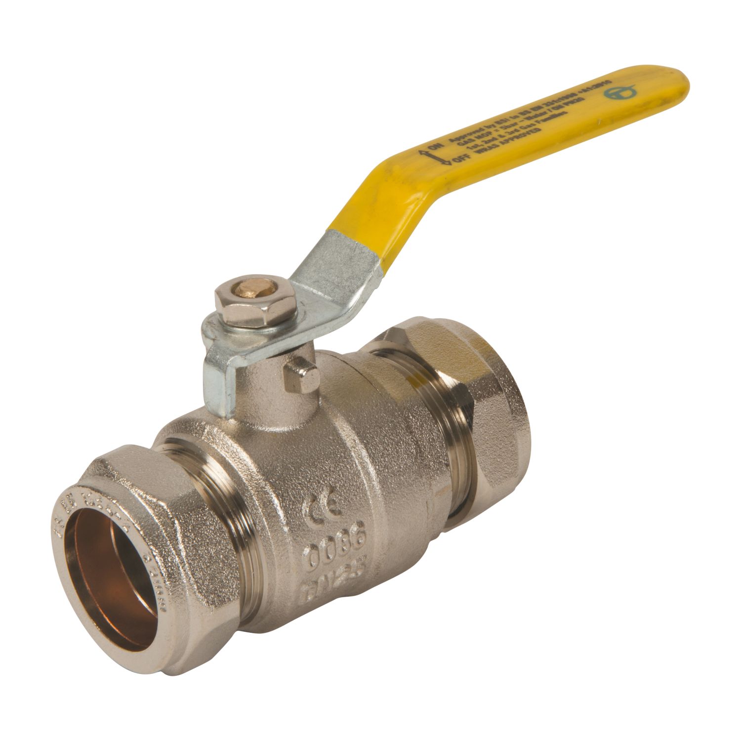 Tesla Compression Full Bore 28mm Lever Ball Valve with Yellow Handle (8204R)