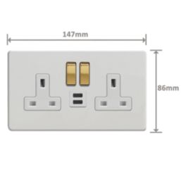 Varilight  13A 2-Gang SP Switched Socket + 3A 45W 2-Outlet Type C USB Charger Paintable with White Inserts