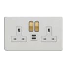 Varilight  13A 2-Gang SP Switched Socket + 3A 45W 2-Outlet Type C USB Charger Paintable with White Inserts