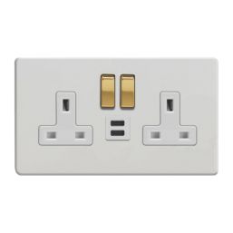 Varilight  13A 2-Gang SP Switched Socket + 3A 45W 2-Outlet Type C USB Charger Paintable with White Inserts