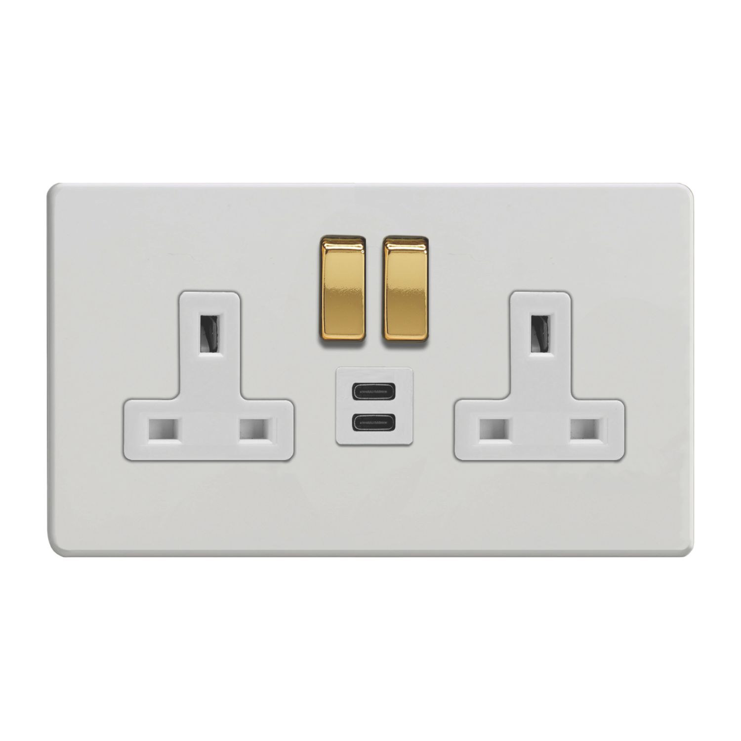 Varilight 13A 2-Gang SP Switched Socket + 3A 45W 2-Outlet Type C USB Charger Paintable with White Inserts (820EC)