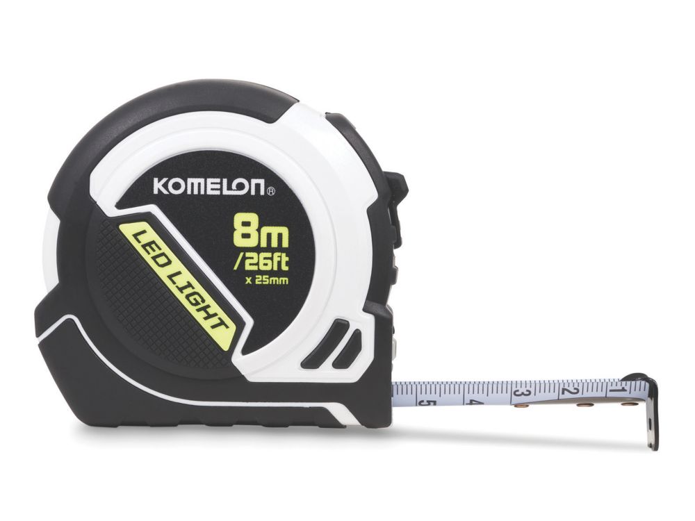 Komelon LED Light 8m Tape Measure Screwfix