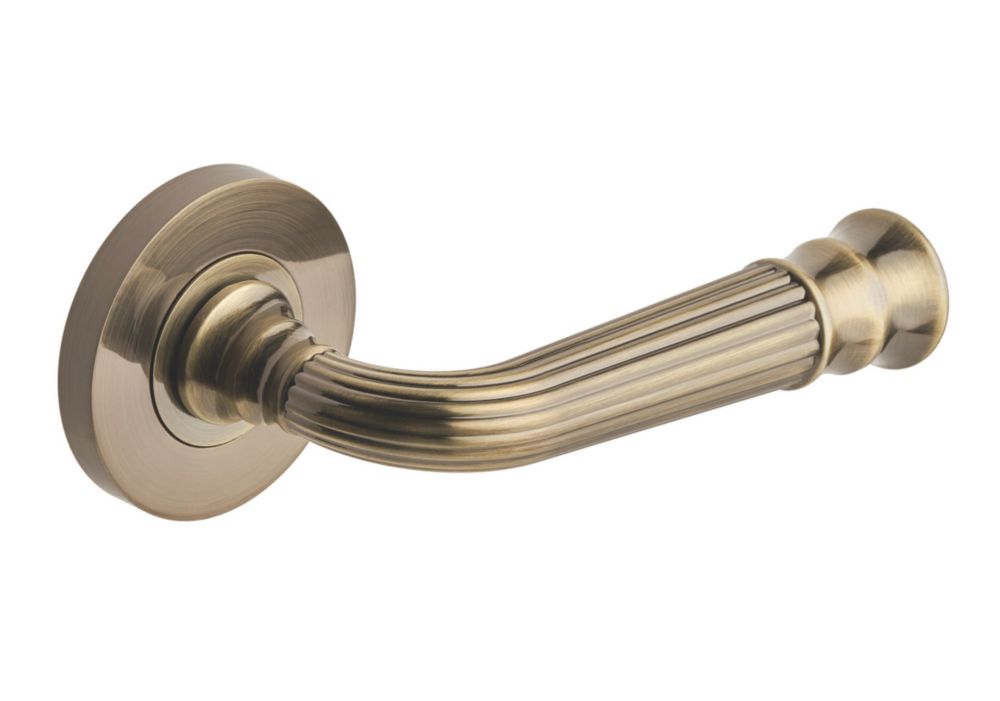 Designer Levers Whitby Lever on Rose Door Handle Pair Antique Brass Screwfix