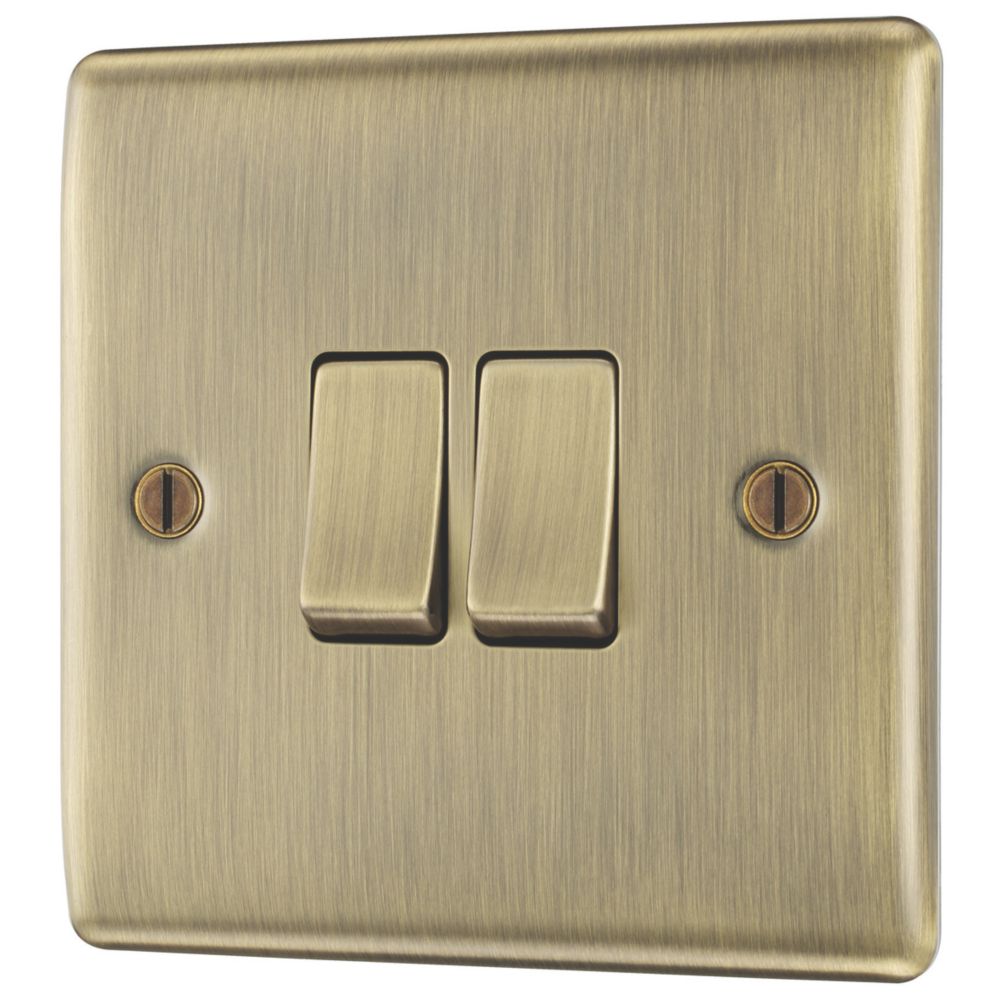 British General Nexus Metal 20A 16AX 2-Gang 2-Way Light Switch  Antique Brass