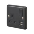 MK Contoura 13A 1-Gang DP Switched Socket + 2A 2-Outlet Type A USB Charger Black with Colour-Matched Inserts