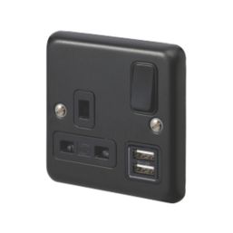 MK Contoura 13A 1-Gang DP Switched Socket + 2A 10.5W 2-Outlet Type A USB Charger Black with Colour-Matched Inserts