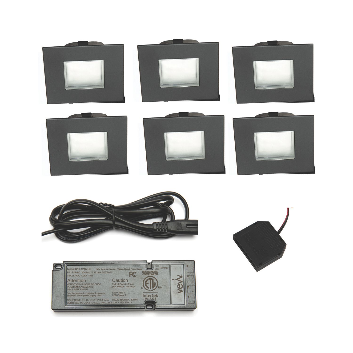 VEW Strata Recessed Square LED Kitchen Plinth Lights Black 0.18W 20lm 6 Pack (820TW)