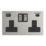 Contactum Lyric 13A 2-Gang DP Switched Socket + 4.8A 24W 2-Outlet Type A & C USB Charger Brushed Stainless Steel with Black Inserts