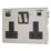 Contactum Lyric 13A 2-Gang DP Switched Socket + 4.8A 24W 2-Outlet Type A & C USB Charger Brushed Stainless Steel with Black Inserts