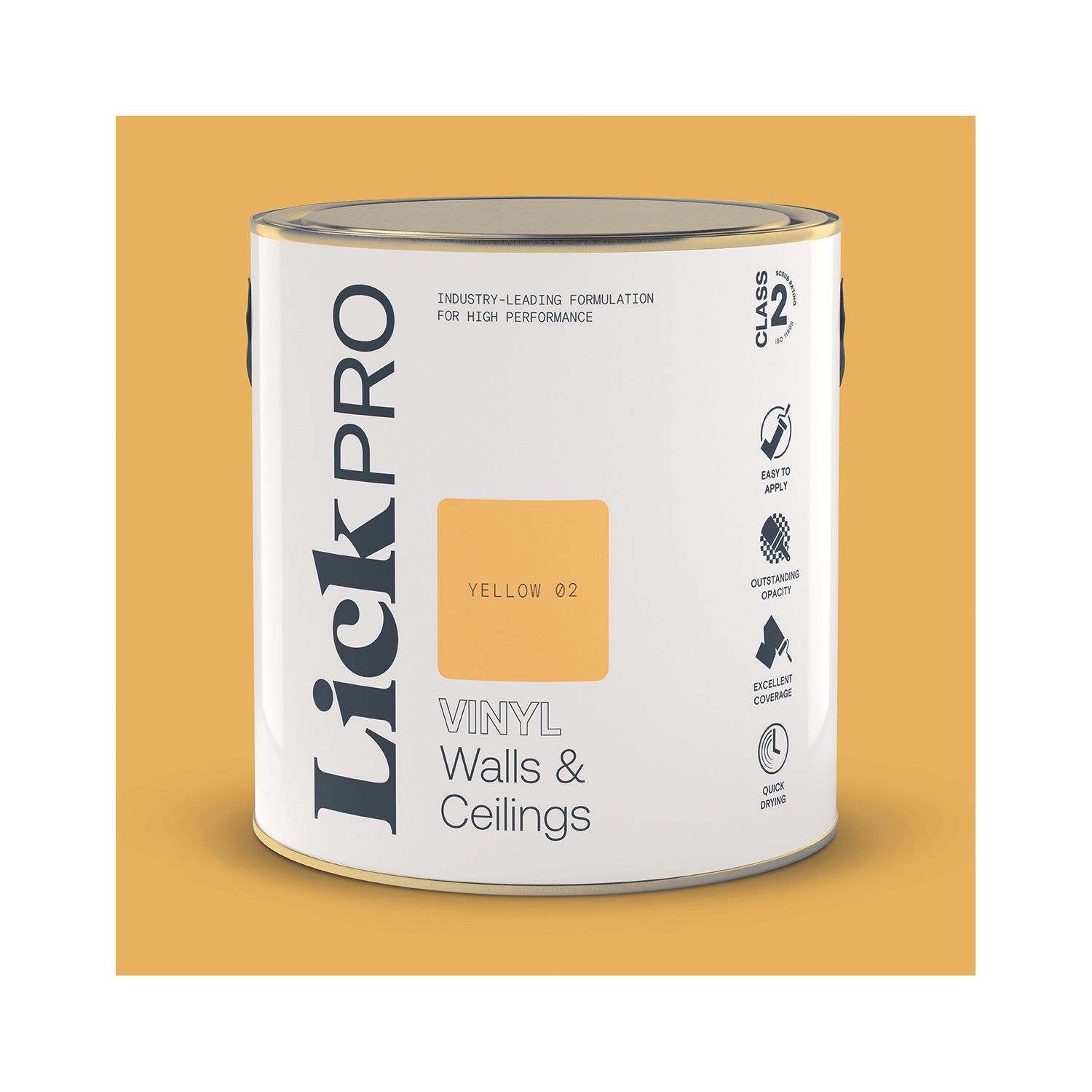 LickPro 2.5Ltr Yellow 02 Vinyl Matt Emulsion Paint (821TM)
