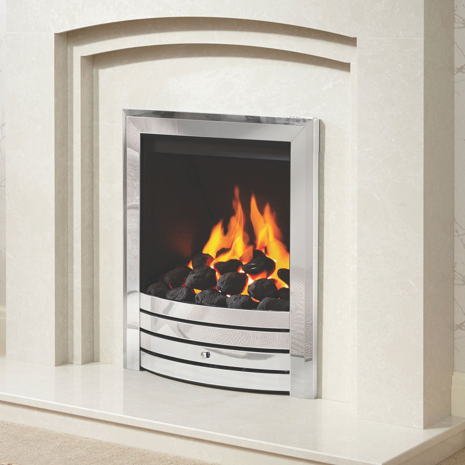 Be Modern Design Chrome Rotary Control Inset Gas Manual Fire 510mm x 173mm x 605mm (821TT)