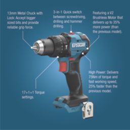 Erbauer ERI1092COM 18V Li-Ion EXT Brushless Cordless Combi Drill - Bare