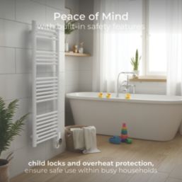 Masterplug 1320mm x 510mm 3412BTU White Flat Electric Towel Radiator