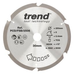 Trend PCD/FSB/2506 Multi-Material Fibreboard Saw blade 250mm x 30mm 6T