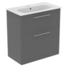 Ideal Standard i.life A Floorstanding Vanity Unit With Chrome Handles & Basin Matt Quartz Grey 840mm x 460mm x 868mm
