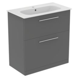 Ideal Standard i.life A Floorstanding Vanity Unit With Chrome Handles & Basin Matt Quartz Grey 840mm x 460mm x 868mm