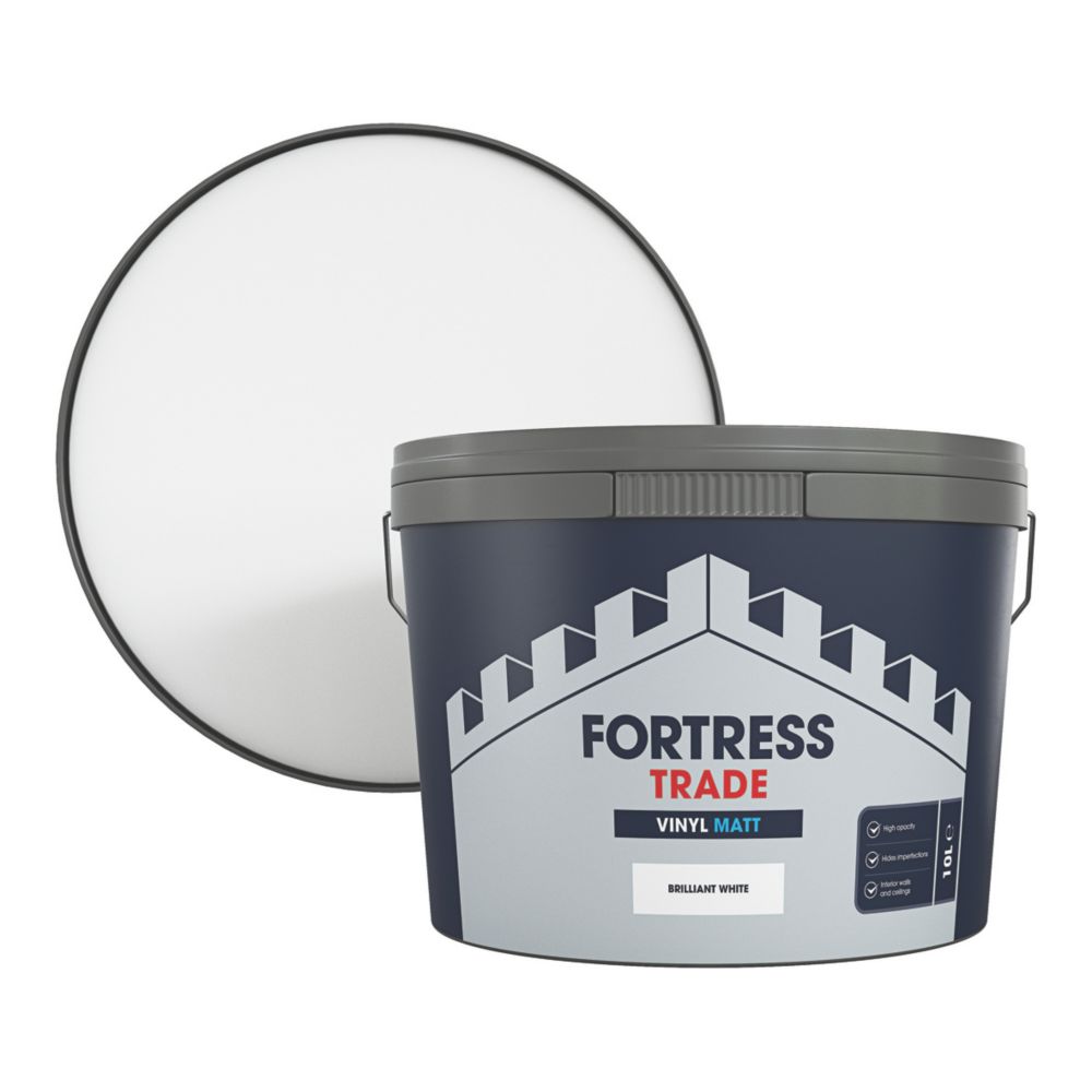 Fortress Trade 10Ltr Brilliant White Vinyl Matt Emulsion Paint Screwfix