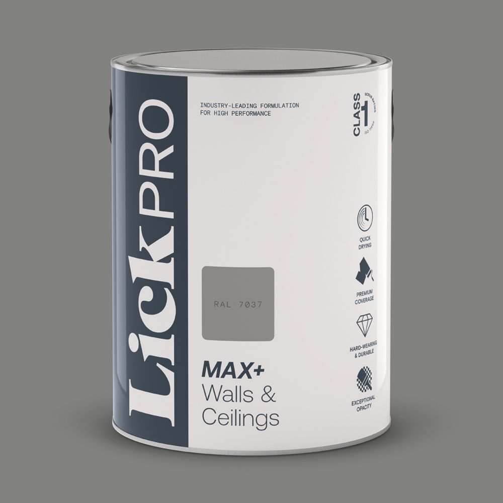 LickPro Max+ 5Ltr Grey RAL 7037 Matt Emulsion Paint Screwfix