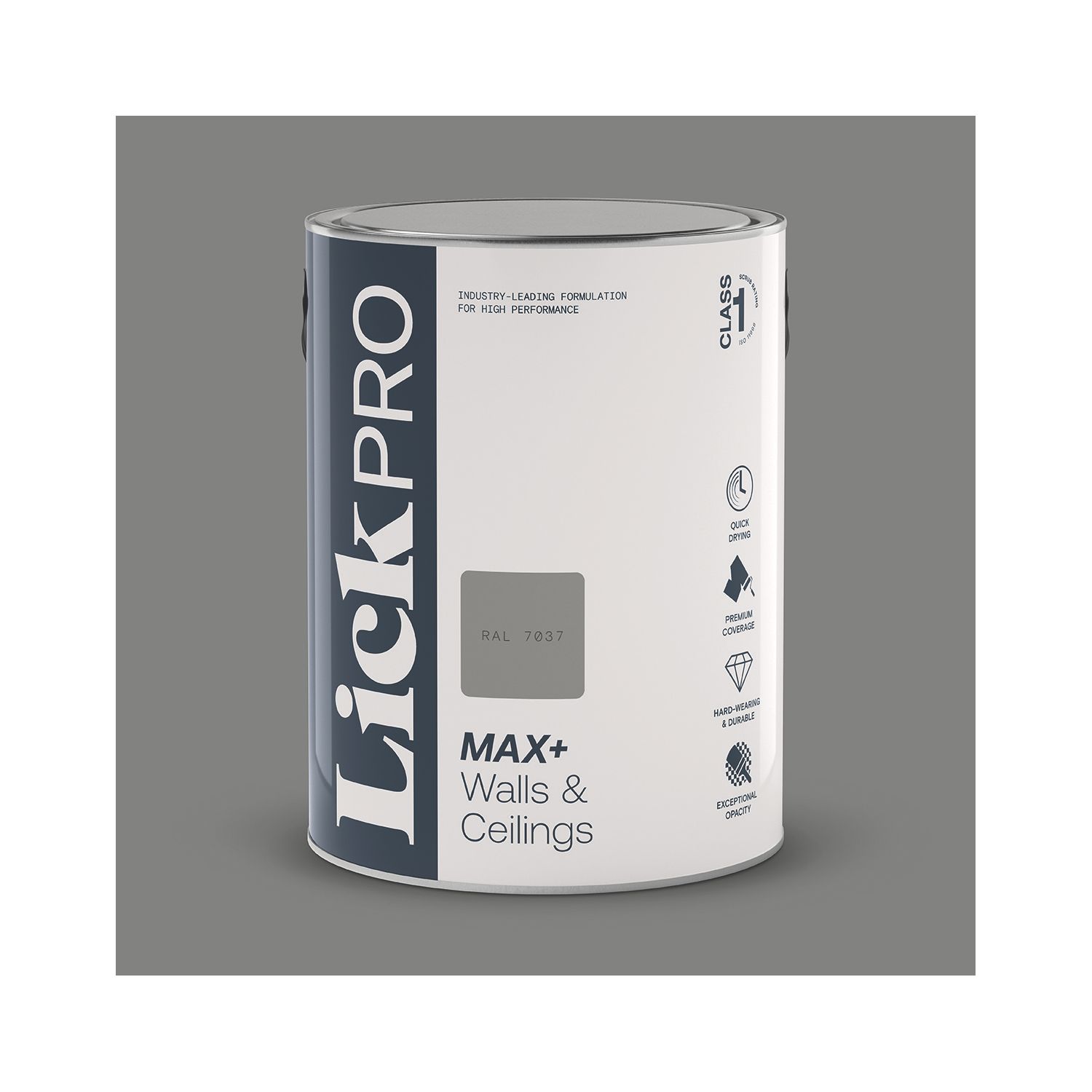 LickPro Max+ 5Ltr Grey RAL 7037 Matt Emulsion Paint (822JY)