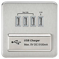 Knightsbridge SFQUADBCG 5.1A 4-Outlet Type A USB Socket Brushed Chrome with Colour-Matched Inserts