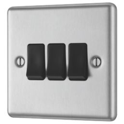 LAP  10AX 3-Gang 2-Way Light Switch  Brushed Stainless Steel with Black Inserts